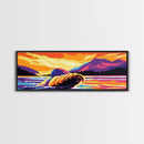 Whale Breach, Ocean Sunset, Marine Life, Vibrant Water, Framed Canvas Print, Nautical Decor, Beach House Wall Art, Coastal Art, Gift Idea
