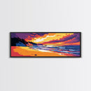 Coastal Serenity, Tropical Beach, Sunset Seascape, Framed Canvas Print, Ocean Horizon Art, Vibrant Nautical Decor, Modern Living Room Art