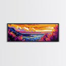Sunset Coastline, Vibrant Seascape, Ocean View, Colorful Landscape, Framed Canvas Print, Living Room Wall Art, Beach House Decor