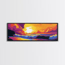 Ocean Sunset, Rolling Waves, Bold Seascape, Vibrant Colors, Framed Canvas Print, Beach House Decor, Tranquil View, Nautical Theme