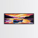 Canoe, Sunset, Reflection, Framed Canvas Print, Vibrant Lake Art, Wilderness Wall Decor, Boho Wall Art, Rustic Home Decor, Autumn Art