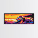 Scuba Mask, Ocean, Sunset, Framed Canvas Print, Diving Wall Art, Beach House Decor, Ocean Adventure Painting, Modern Home Decor
