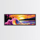 Crashing Wave, Sunset, Ocean Power, Framed Canvas Print, Surfer Wall Art, Beach House Decor, Coastal Color Palette, Vibrant Home Art