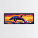 Jumping Dolphin, Ocean Wall Art, Marine Life, Vibrant Sea Decor, Framed Canvas Print, Beach House Art, Coastal Nature, Large Canvas