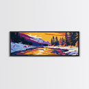 Winter River, Snowy Landscape, Pine Trees, Canvas Print, Cozy Cabin Wall Art, Holiday Decor, Christmas Artwork, Scenic Nature