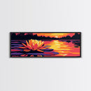 Water Lily, Tranquil Lake, Framed Canvas Print, Serene Nature Art, Zen Wall Decor, Sunset Reflection, Large Artwork, Bathroom Wall Art