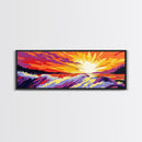 Ocean Waves, Fiery Sunset, Framed Canvas Print, Bold Seascape Art, Nature Scene, Coastal Home Decor, Modern Wall Art, Office Decor