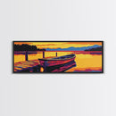 Lake Boat, Sunset Reflection, Framed Canvas Print, Cabin Wall Art, Nautical Home Decor, Serene Landscape, Vibrant Art, Nature Scene