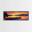 Tranquil Canoe, Lake Reflection, Majestic Sunset, Framed Canvas Print, Cozy Cabin Wall Art, Rustic Retreat Decor, Adventure Aesthetic