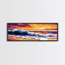 Ocean, Waves, Sunset, Framed Canvas Print, Coastal Wall Art, Boho Beach Art, Vibrant Seaside Decor, Nautical Artwork, Surfer Room Art