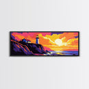 Lighthouse Sunset, Coastal Art, Nautical Wall Decor, Beach House Art, Vibrant Seascape, Framed Canvas Print, Living Room Wall Art