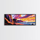 Sunset Cliffs, Coastal Landscape, Beach Wall Art, Ocean Sunset Painting, Vibrant Nature Print, Framed Canvas Print, Bedroom Wall Art