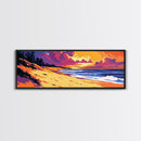 Beach Sunset, Coastal Vibes, Ocean Landscape, Tropical Wall Art, Vibrant Seascape, Framed Canvas Print, Living Room Wall Decor