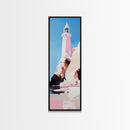 Lighthouse Art, Coastal Wall Decor, Nautical Painting, Ocean Wall Art, Minimalist Seascape, Blue Sky Print, Framed Canvas Print