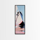 Ocean Boat, Seascape, Nautical, Modern Art, Coastal Wall Decor, Beach House, Minimalist, Blue, White, Framed Canvas Print