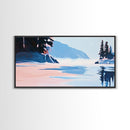 Mountain Lake, Peaceful Nature Art, Minimalist Alpine Landscape, Framed Canvas Print, Cabin Wall Decor, Calm Winter Aesthetic.
