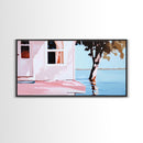 Lake House, Nature Reflection, Peaceful Retreat, Summer Serenity, Framed Canvas Print, Living Room Wall Art, Rustic Home Decor, Pastel