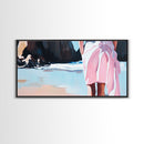 Pink Shoreline, Coastal Escape, Framed Canvas Print, Minimalist Seascape, Pastel Art, Beach House Decor, Serene Wall Art, Bedroom