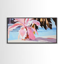 Pink Tropical Plant, Boho Botanical, Exotic Leaves, Pastel Colors, Soft Summer Vibes, Relaxing Nature, Living Room Art, Framed Canvas Print