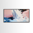 Waterfall, Abstract, Modern, Framed Canvas Print, Nature Wall Art, Minimalist Art, Bedroom Decor, Coastal Art, Blue and White Painting