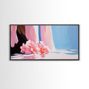 Floral, Waterfall, Soft Pink, Framed Canvas Print, Living Room Wall Art, Boho Art, Nature Artwork, Elegant Painting, Serene Home Decor
