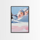 Snowy Mountains, Pink Winter Landscape, Minimalist Christmas Art, Modern Nature Painting, Cozy Lodge Wall Art, Canvas Print