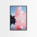 Pink Sky, Minimalist Coastal Art, Framed Canvas Print, Modern Landscape, Boho Sunset Painting, Living Room Wall Art, Serene Beach Decor