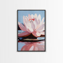 Lotus, Water Lily, Tranquil Nature Art, Framed Canvas Print, Zen Floral Wall Decor, Soft Pastel Painting, Botanical Art, Spa Wall Art