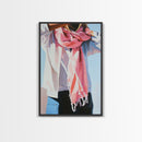 Pink Scarf, Fashion Illustration, Cozy Autumn Art, Feminine Style, Framed Canvas Print, Modern Wall Art, Soft Aesthetic, Unique Gift