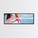 Woman on Beach, Windy Dress, Ocean Breeze, Framed Canvas Print, Feminine Wall Art, Boho Home Decor, Coastal Aesthetic, Bedroom