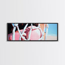 Rope Swing, Woman in Pink, Sunlit Sky, Framed Canvas Print, Summer Wall Art, Minimalist Decor, Feminine Aesthetic, Boho Art