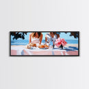 Ocean Picnic, Coastal Dining, Elegant Beach Scene, Pastel Seascape, Canvas Print, Living Room Art, Modern Nautical, Kitchen Wall Art
