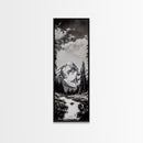 Snowy Peak, Mountain Reflection, Black White Nature, Adventure Landscape, Cabin Decor, Hiking Art, Framed Canvas Print