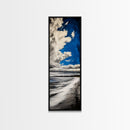 Dramatic Sky, Ocean Shore, Coastal Art, Blue Hues, Framed Canvas Print, Seascape Wall Art, Nautical Home Decor, Living Room Statement Art