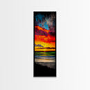 Mountain, Sunset, Water, Framed Canvas Print, Nature Landscape, Moody Wall Art, Dramatic Orange and Black, Rustic Cabin Decor
