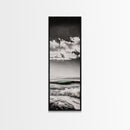 Coastal Waves, Black and White, Green Wave, Framed Canvas Print, Modern Beach Wall Art, Minimalist Ocean Decor, Living Room Art