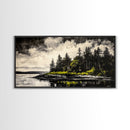 Island Escape, Black and White Landscape, Coastal Home Decor, Framed Canvas Print, Nature Wall Art, Cabin Living Art