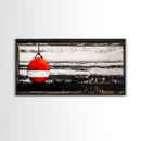 Red Buoy, Nautical, Coastal, Framed Canvas Print, Black and White Beach Scene, Ocean Wall Art, Maritime Decor, Fisherman’s House Artwork