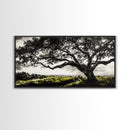 Oak Tree, Scenic Meadow, Black and White Landscape, Framed Canvas Print, Nature Wall Art, Large Canvas Artwork, Living Room Decor