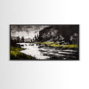 Forest Waterfall, Black and White Landscape, Nature Wall Art, Rustic Lodge Decor, Cabin Home Art, Peaceful River Scene, Canvas Print
