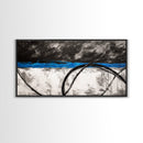 Blue Horizon, Abstract Lines, Framed Canvas Print, Minimalist Painting, Office Wall Art, Geometric Decor, Black and White Aesthetic