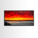Red Sunset, Ocean Shore, Dramatic Sky, Bold Expressionist Art, Vibrant Landscape, Beach House Decor, Living Room, Canvas Print