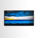 Ocean Waves, Deep Blue, Stormy Sky, Coastal Painting, Modern Seascape, Framed Canvas Print, Beach House Decor, Minimalist Wall Art