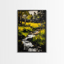 Stream Forest, Impressionist, Framed Canvas Print, Nature Wall Art, Greenery Landscape, Relaxing Home Art, Living Room Decor, Country Style
