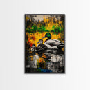 Ducks Pond Nature, Framed Canvas Print, Wildlife Art, Vibrant Watercolor Style, Rustic Wall Decor, Country Home Art, Gift Idea