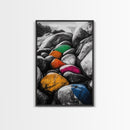 Vibrant Stones, Colorful Art, Modern Abstract, Nature Inspired, Coastal Wall Art, Unique Home Decor, Statement Piece, Framed Canvas Print