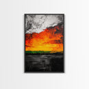 Fiery Sunset, Abstract Landscape, Vibrant Colors, Warm Tones, Fall Wall Decor, Bold Statement Art, Living Room Art, Framed Canvas Print