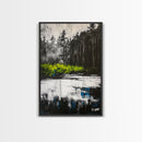 Misty Forest, Reflection, Tranquil Landscape, Framed Canvas Print, Nature Wall Art, Black and White Decor, Bedroom Art, Rustic Home