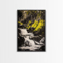 Forest Waterfall, Nature Wall Art, Serene Landscape, Green and Black Art, Tranquil Home Decor, Framed Canvas Print, Bedroom Wall Art