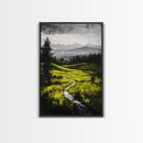 Winding Path, Mountain Meadow, Nature Landscape, Rustic Wall Art, Framed Canvas Print, Farmhouse Decor, Green Hills, Relaxing Art